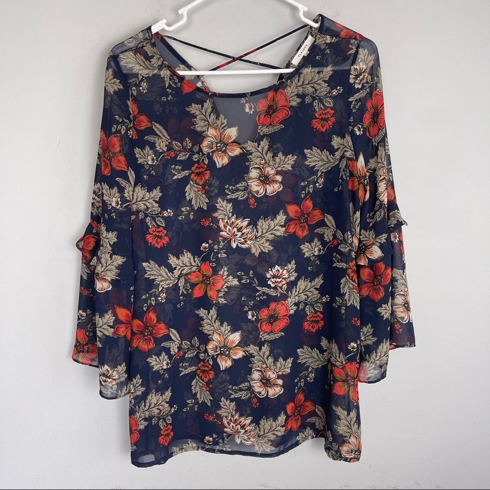 Pleione floral blouse navy red sheer - Picture 1 of 6
